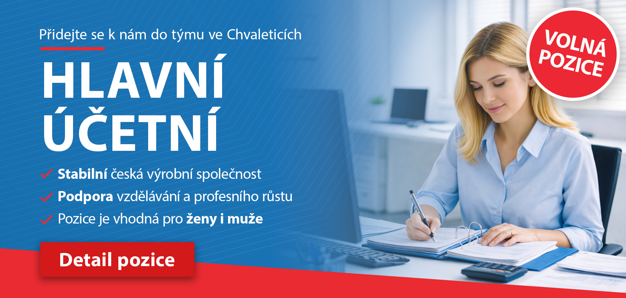 Banner - Volná pozice hlavní účetní